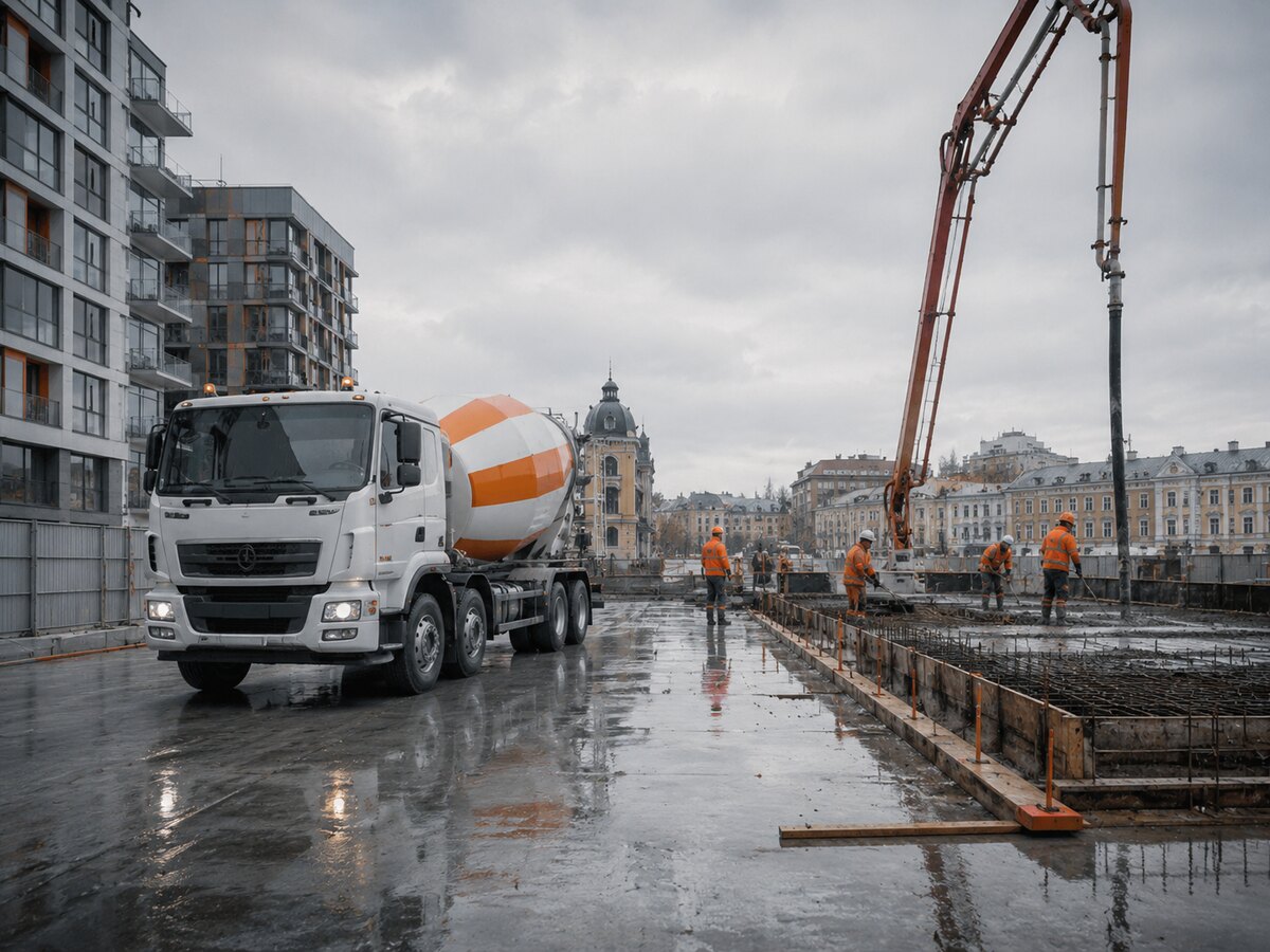 Доставка бетона миксером в Тихвине